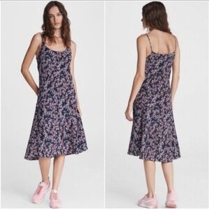 rag & bone Eva Floral Silk Midi Slip Dress Size‎ 12 Luxury Spring Date Night